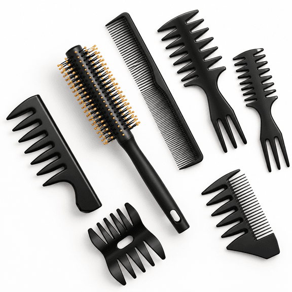 7-Piece Men's Hair Styling Brush and Comb Set for Volume and Layered Hairstyles
