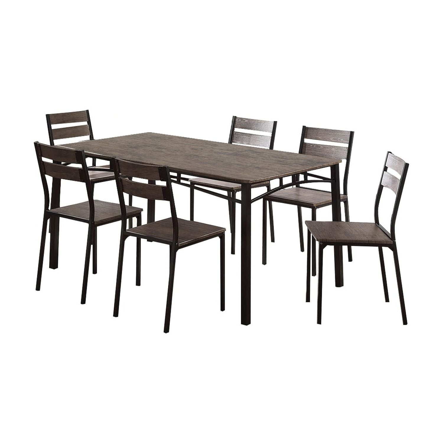 7 Piece Metal And Wood Dining Table Set In Antique Brown