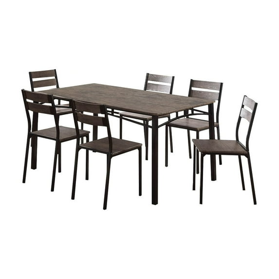 7 Piece Metal And Wood Dining Table Set In Antique Brown