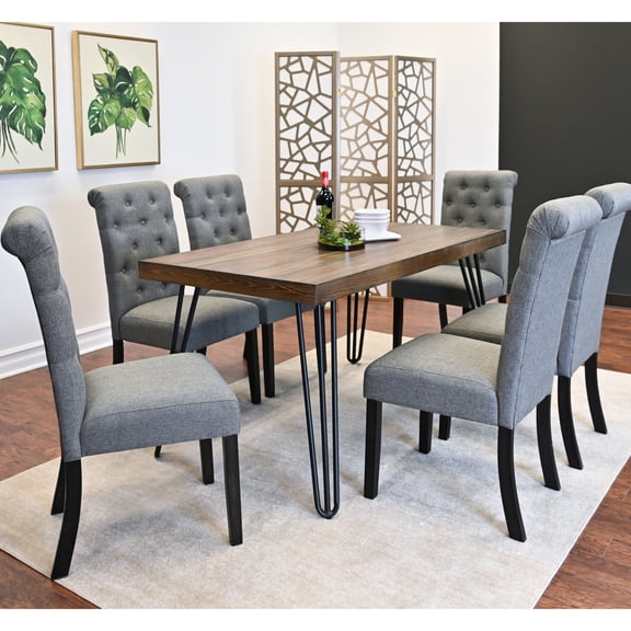 7-Piece, Metal & Rubberwood - Rustic Pine Finish & Dark Espresso - Home Dining - Timeless Appeal