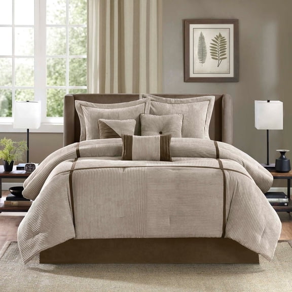 7 Piece Micro Corduroy Comforter Set Taupe King