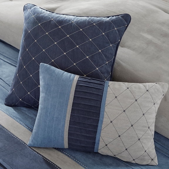 7 Piece Microsuede Comforter Set Navy Queen
