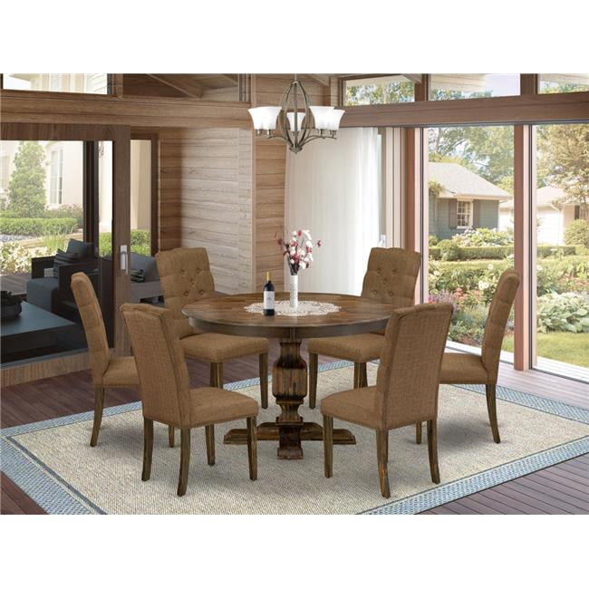 7 Piece Mid Century Modern Dining Set - Distressed Jacobean & Brown ...