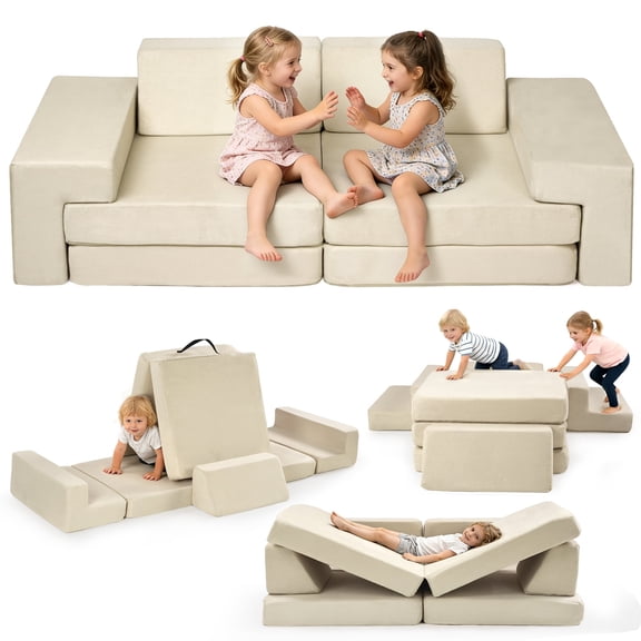 7-Piece Modular Kids Play Couch Indoor Toddler Sofas with Removable Cover& Easy to Clean for Living Room and Playroom Beige