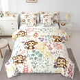 thumbnail image 1 of 7 Piece Monkey Comforter Set Full Size,Cute Monkey Floral Bedding Set with Sheets,Watercolor Flower Bed in a Bag Wildlife Animal Bed Set with Fitted Sheet+Flat Sheet+Pillowcases, 1 of 5