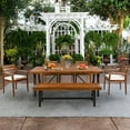 thumbnail image 1 of 7-Piece Natural Wood Outdoor Dining Set - Ergonomic Chairs, Bench, Thick Table, Beige Cushions, Seats 7 Comfortably, 1 of 11