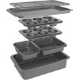 thumbnail image 1 of 7-Piece Nesting Bakeware Set - Carbon Steel Nonstick Baking Sheet, Loaf Pan, Muffin Pan, Cake Pan, Roaster and Cooling Rack - Space-Saving Kitchen Essentials, 1 of 4