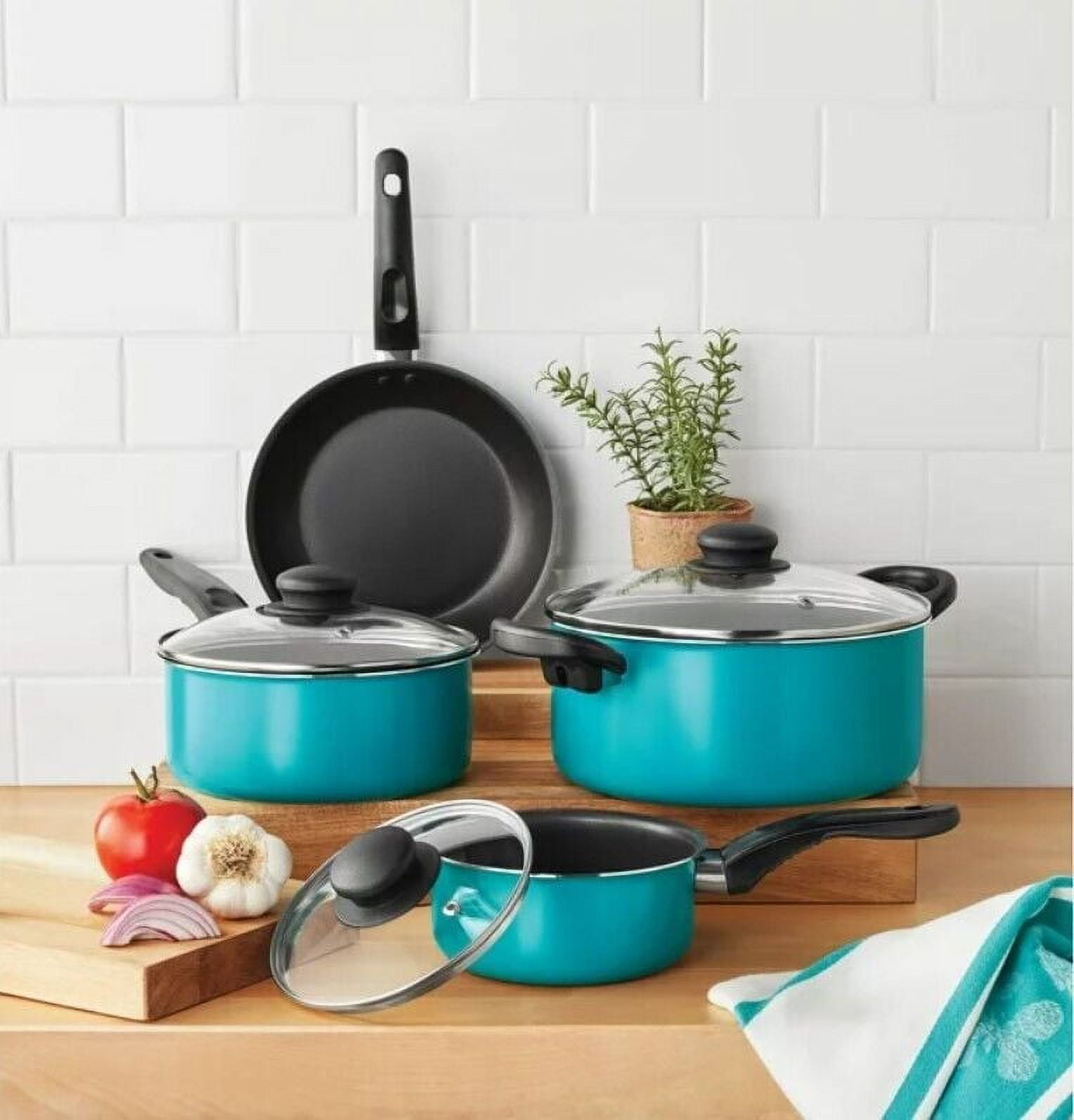7 Piece NonStick Cookware Set Aluminum Teal pot set cooking Pans pots