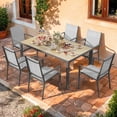 thumbnail image 1 of 7 Piece Outdoor Dining Set, Lofka Patio Furniture Sets for 6 Persons with Stackable Textilene Chairs & Rectangular Table for Saving Space, Porch Garden Yard Poolside, Light Gray, 1 of 7