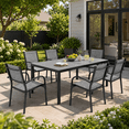 thumbnail image 1 of 7 Piece Outdoor Dining Set, Patio Dining Table Set for 6 Persons, Garden Patio Textilene Dining Furniture Set with Plastic-Wood Tabletop, Dining Table Chairs Conversation Set for Deck Patio, 1 of 7