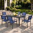 thumbnail image 1 of 7 Piece Outdoor Dining Set, Patio Dining Table Set for 6 Persons, Garden Patio Textilene Dining Furniture Set with Plastic-Wood Tabletop, Dining Table Chairs Conversation Set for Deck Patio, 1 of 8