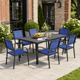 thumbnail image 1 of 7 Piece Outdoor Dining Set, Patio Dining Table Set for 6 Persons, Garden Patio Textilene Dining Furniture Set with Plastic-Wood Tabletop, Dining Table Chairs Conversation Set for Deck Patio, 1 of 8