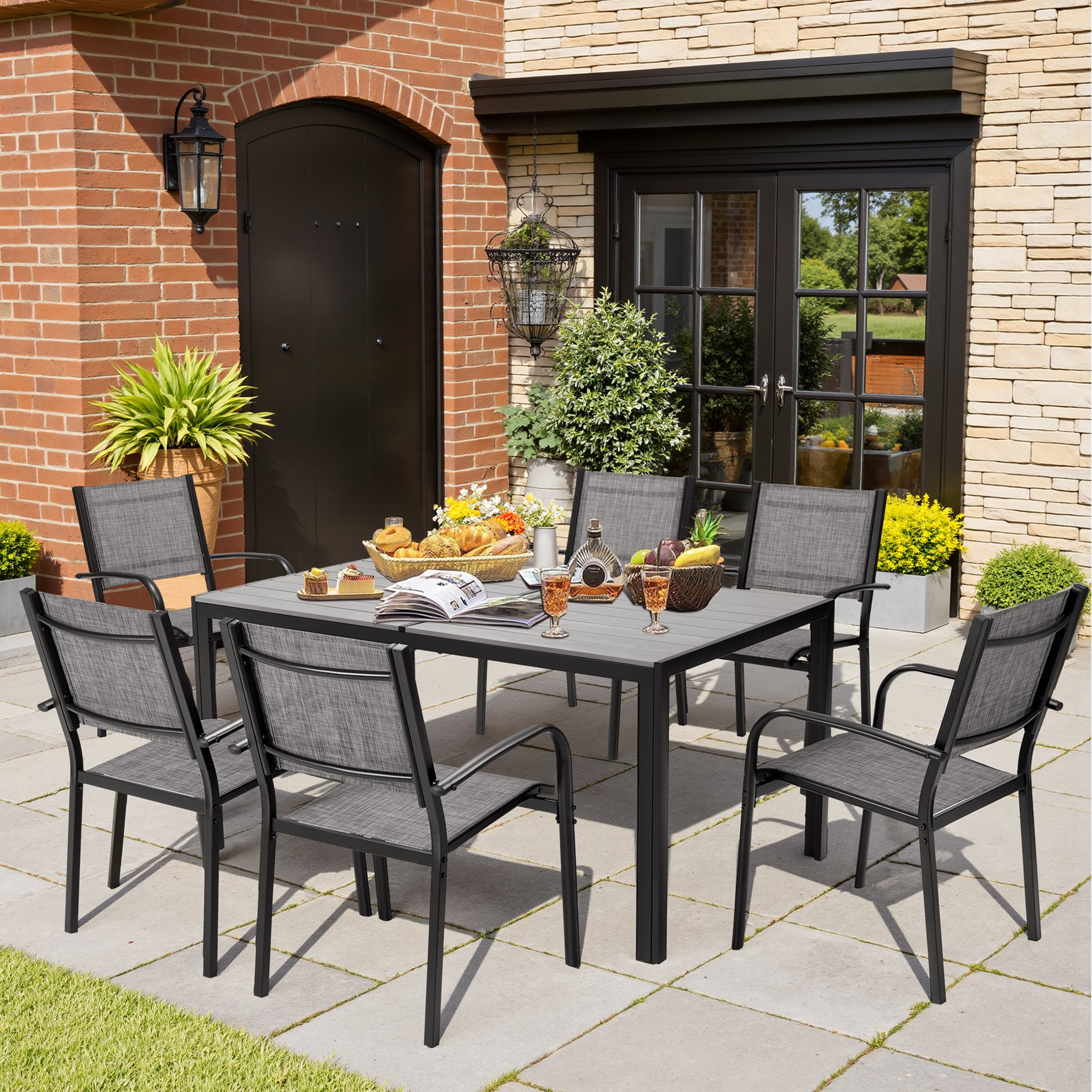 Walmart savings: 7 Piece Outdoor Dining Set for 6, Garden Furniture with Textilene Chairs and Plastic Tabletop