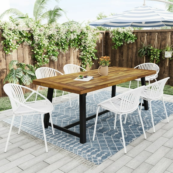 7-Piece Outdoor Dining Set with Stackable Chairs, Weather-Resistant & Easy-Clean - Durable for Backyard Events & Buffet Setup, White