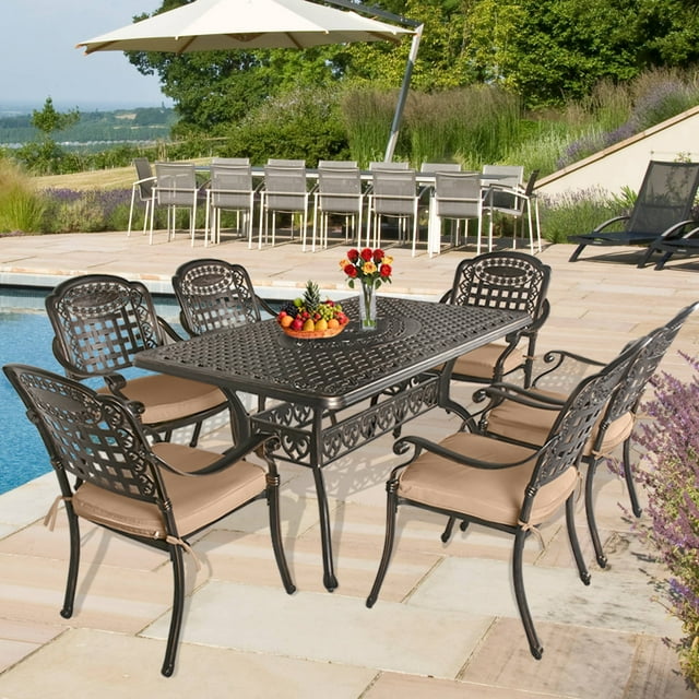 7Piece Outdoor Furniture Dining Set, Cast Aluminum Patio Conversation