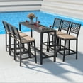 thumbnail image 1 of 7-Piece Outdoor Patio Bar Set, Bar Height Patio Dining Set, Weather-Resistant Bistro Counter Pub Set with Cushions & Slatted Tabletop for Backyard (Gray, 63" Table and 6 "X stools), 1 of 6