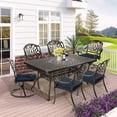 thumbnail image 1 of 7-Piece Outdoor Patio Dining Set, 60" Rectangular Cast Aluminum Dining Table with Umbrella Hole and 4 Stationary, 2 Swivel Rocker Chairs, 6 Cushioned, Backyard, Patio, Garden, Navy, 1 of 8