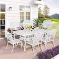 thumbnail image 1 of 7-Piece Outdoor Patio Dining Set, 60" Rectangular Cast Aluminum Dining Table with Umbrella Hole and 6 Outdoor Dining Chairs, Patio Funiture Set for Backyard, Patio, Garden, White, 1 of 7