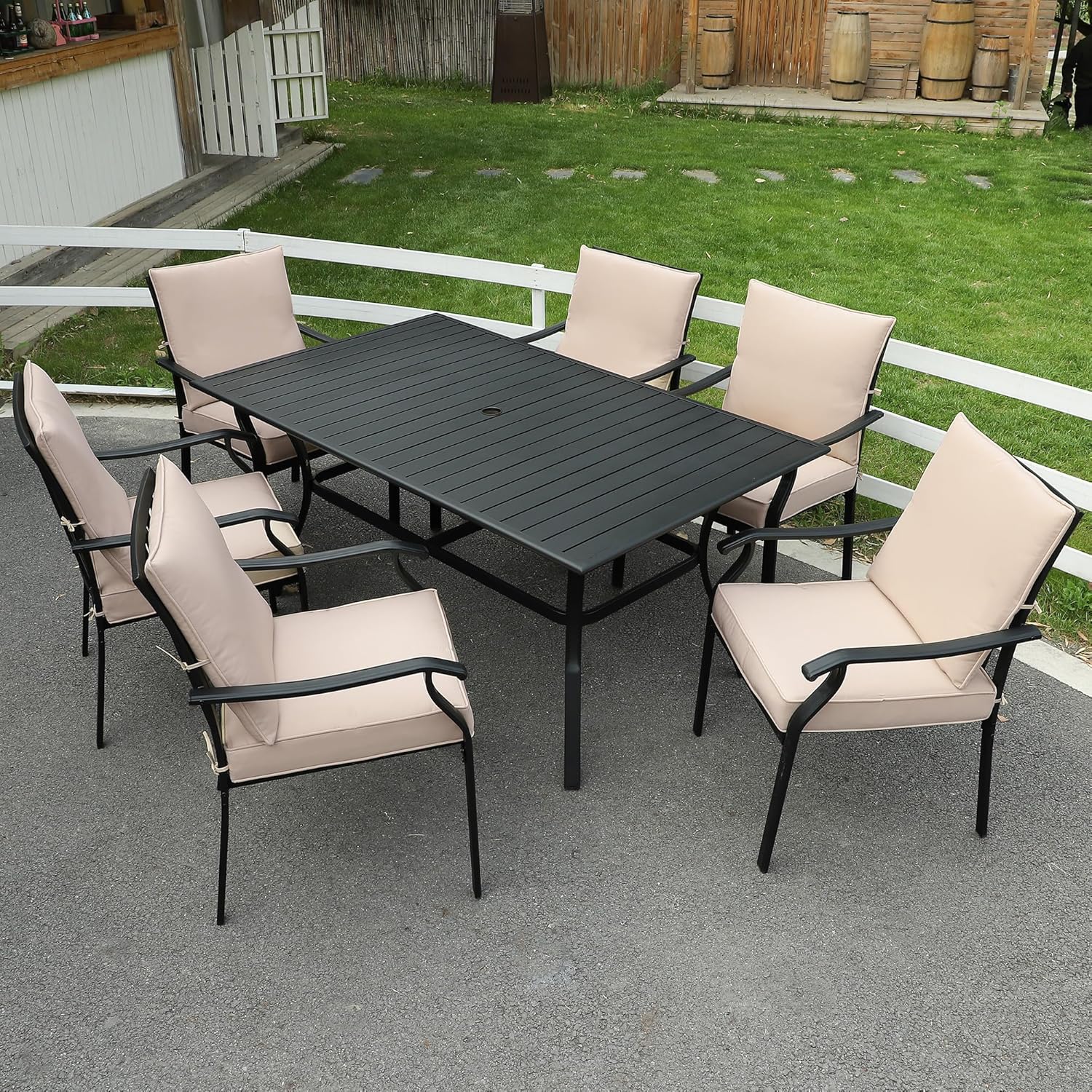 7-Piece Outdoor Patio Dining Set, Outdoor Metal Chairs&Rectangular ...