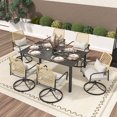 thumbnail image 1 of 7-Piece Outdoor Patio Dining Set, Six Swivel Rattan Chairs and 63" x 38" Rectangular Table with Umbrella Hole, 1 of 7