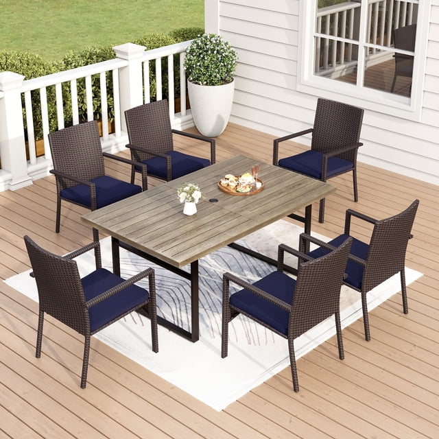 7-Piece Outdoor Patio Dining Set for 6, All-Weather Rattan Chairs and ...