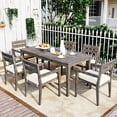 thumbnail image 1 of 7 Piece Outdoor Patio Dining Table Set, Wood Backrest Armchair and Rectangle Dining Table Set, 1 of 8