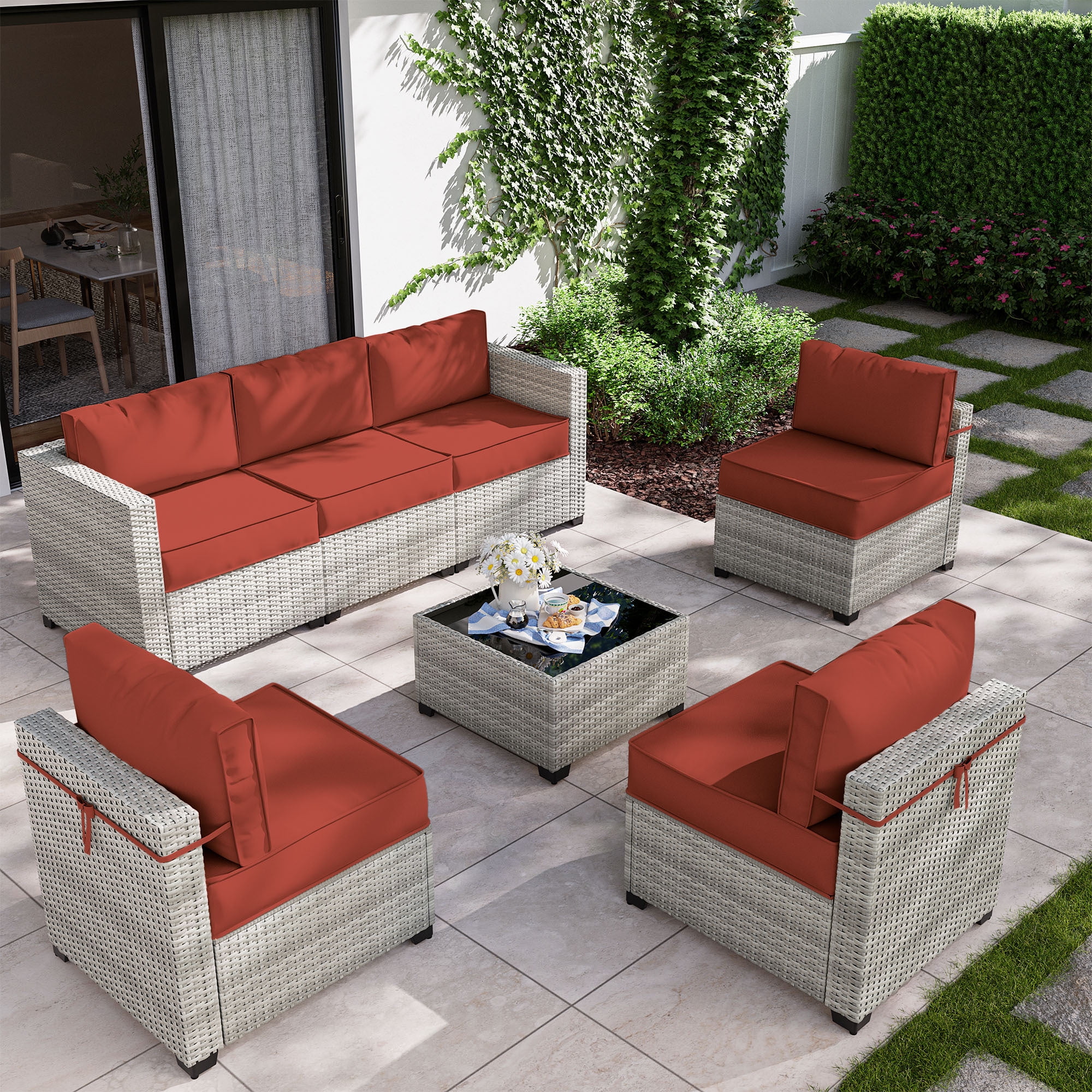 7-Piece Outdoor Patio Furniture Set with 5 7-Piece Outdoor Patio Furniture Set with 5