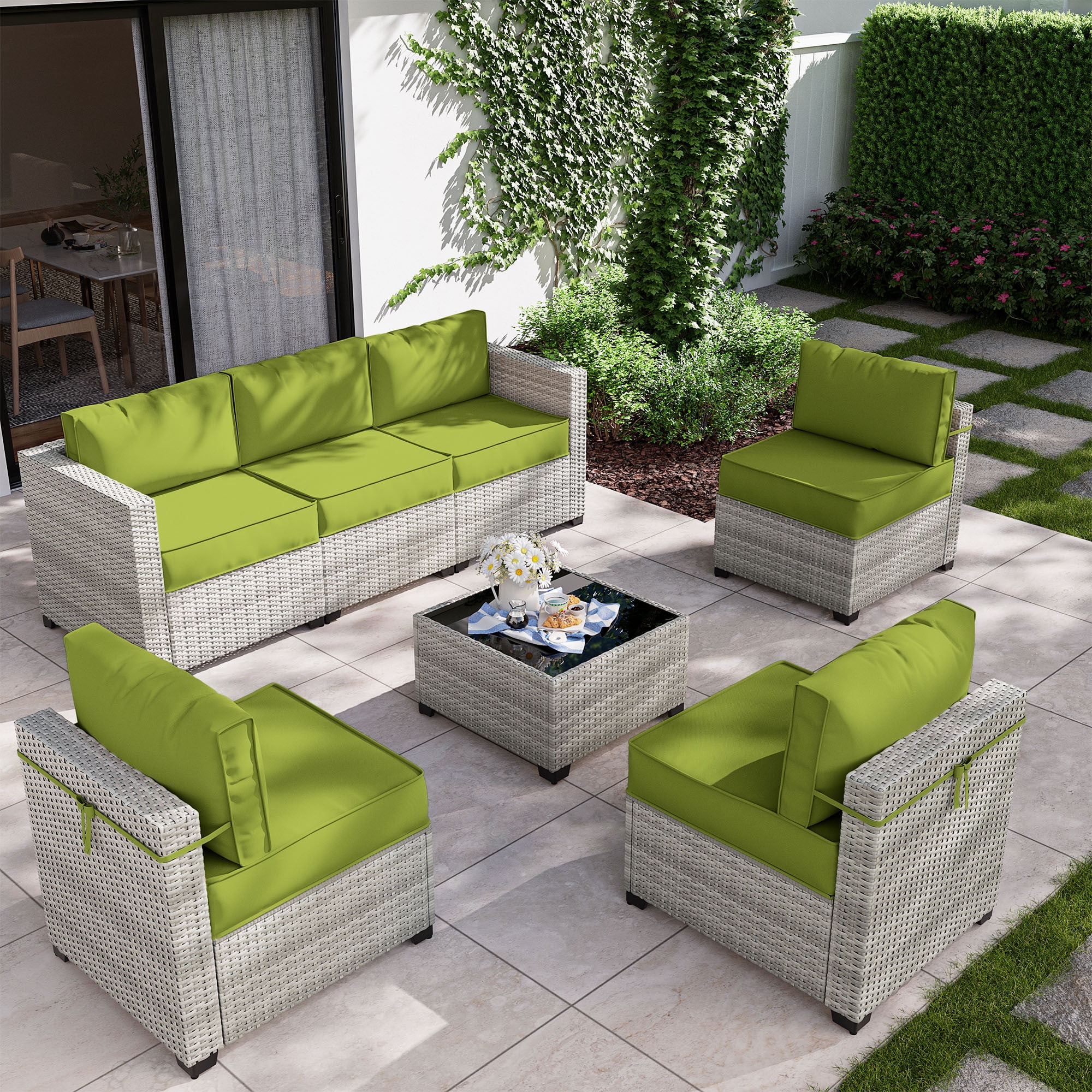 Merton 7 piece rattan sectional sale