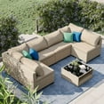 thumbnail image 1 of 7-Piece Outdoor Patio Furniture Set, All-Weather Conversation Sectional Sofa with Water-Resistant Khaki Cushions and Storage Table., 1 of 5