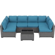 7-Piece Outdoor Patio Furniture Set   All-Weather PE Wicker Sectional Sofa with Cushions & Glass Coffee Table, Modular Conversation Set for Garden, Balcony, Poolside 6-Seater