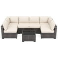 thumbnail image 1 of 7-Piece Outdoor Patio Furniture Set – All-Weather PE Wicker Sectional Sofa with Cushions & Glass Coffee Table, Modular Conversation Set for Garden, Balcony, Poolside (6-Seater), 1 of 6