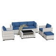 thumbnail image 1 of 7-Piece Outdoor Patio Furniture Set, All-Weather Rattan Sectional Sofa with Waterproof Cushions & Tempered Glass Table, Perfect for Garden, Poolside, Backyard (Navy Blue), 1 of 8