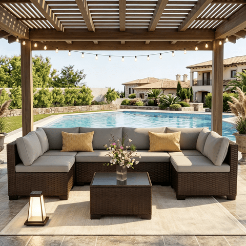 Outdoor Patio Furniture Set, Asofer Rattan Wicker Outdoor Conversation Sectional Sofa Set for Backyard,Porch,Poolside