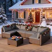 7 Piece Outdoor Patio Furniture Set, Asofer Rattan Wicker Outdoor Conversation Sectional Sofa Set, Gray