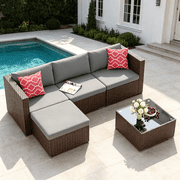 Outdoor Patio Furniture Set, Asofer Rattan Wicker Outdoor Conversation Sectional Sofa Set for Backyard,Porch,Poolside