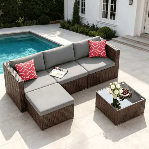 Outdoor Patio Furniture Set, Asofer Rattan Wicker Outdoor Conversation Sectional Sofa Set for Backyard,Porch,Poolside