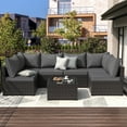 thumbnail image 1 of 7 Piece Outdoor Patio Furniture Set Black PE Rattan Wicker Sofa Set With Table,Grey, 1 of 7