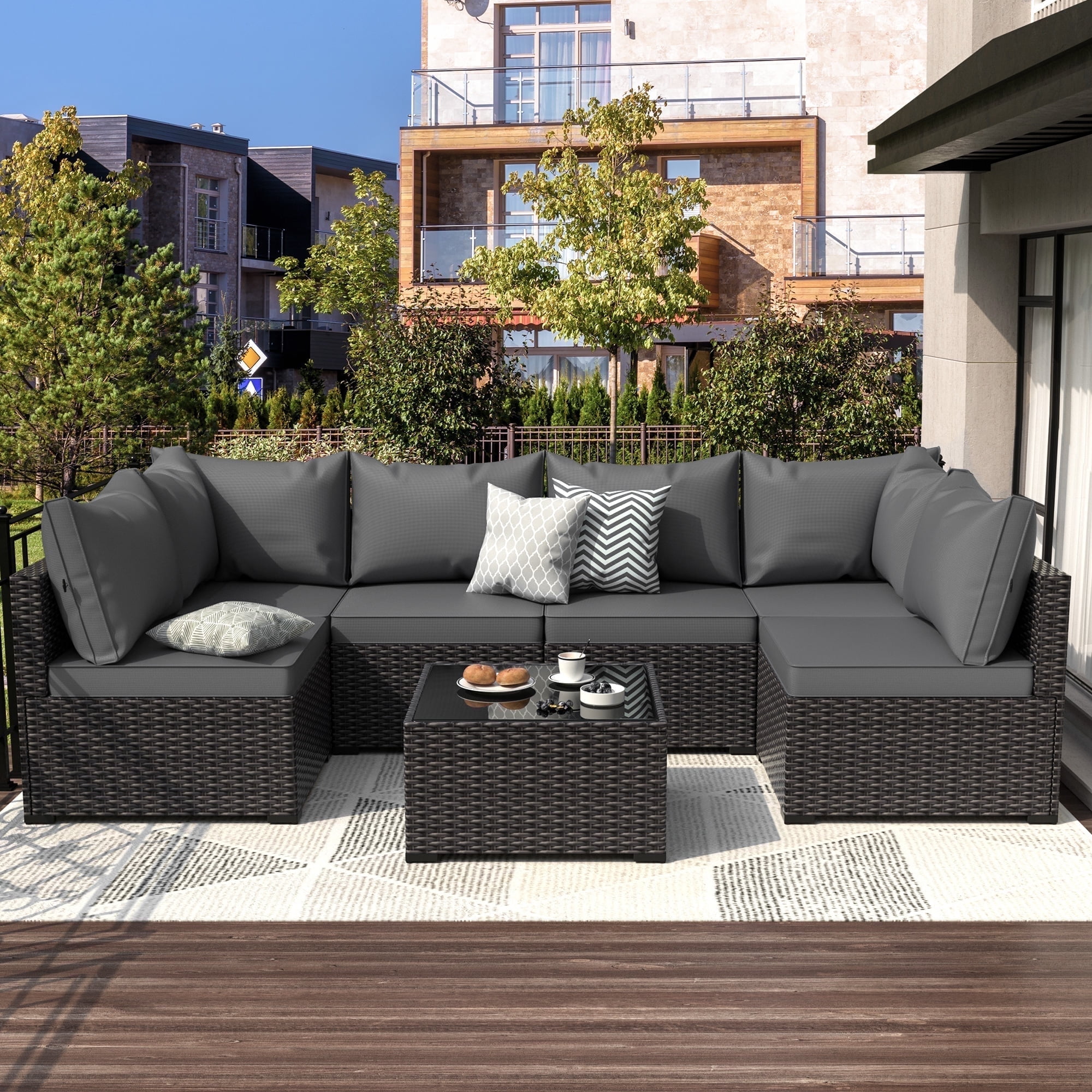 Laura James Garden Sofa Set Black Wicker Patio Furniture Black