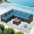 thumbnail image 1 of 7-Piece Outdoor Patio Furniture Set, PE Rattan Sectional Sofa with Waterproof Cushions & Coffee Table, Modern Patio Conversation Set for Porch, Balcony, Backyard (Peacock Blue), 1 of 9