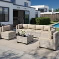 thumbnail image 1 of 7-Piece Outdoor Patio Furniture Set, PE Wicker Rattan Sectional Sofa Conversation Set with Tempered Glass Table & Thick Cushions - All-Weather Garden, Backyard Furniture,Beige, 1 of 7