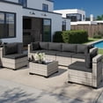 thumbnail image 1 of 7-Piece Outdoor Patio Furniture Set, PE Wicker Rattan Sectional Sofa Conversation Set with Tempered Glass Table & Thick Cushions - All-Weather Garden, Backyard Furniture,Dark Grey, 1 of 7