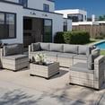 thumbnail image 1 of 7-Piece Outdoor Patio Furniture Set, PE Wicker Rattan Sectional Sofa Conversation Set with Tempered Glass Table & Thick Cushions - All-Weather Garden, Backyard Furniture,Grey, 1 of 7