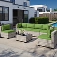 thumbnail image 1 of 7-Piece Outdoor Patio Furniture Set, PE Wicker Rattan Sectional Sofa Conversation Set with Tempered Glass Table & Thick Cushions - All-Weather Garden, Backyard Furniture,Grass Green, 1 of 7