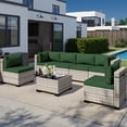 thumbnail image 1 of 7-Piece Outdoor Patio Furniture Set, PE Wicker Rattan Sectional Sofa Conversation Set with Tempered Glass Table & Thick Cushions - All-Weather Garden, Backyard Furniture,Dark Green, 1 of 7