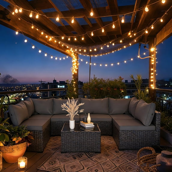 7 Piece Outdoor Patio Furniture Set Rattan Wicker Sofa Set With Coffee Table,Grey
