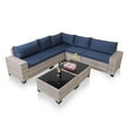thumbnail image 1 of 7-Piece Outdoor Patio Furniture Sets, All-Weather Wicker Rattan Sectional Sofa, Modern Two Glass Coffee Table And Washable Seat Cushion, 1 of 6