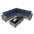 thumbnail image 1 of 7-Piece Outdoor Patio Furniture Sets, All-Weather Wicker Rattan Sectional Sofa, Modern Two Glass Coffee Table And Washable Seat Cushion, 1 of 6
