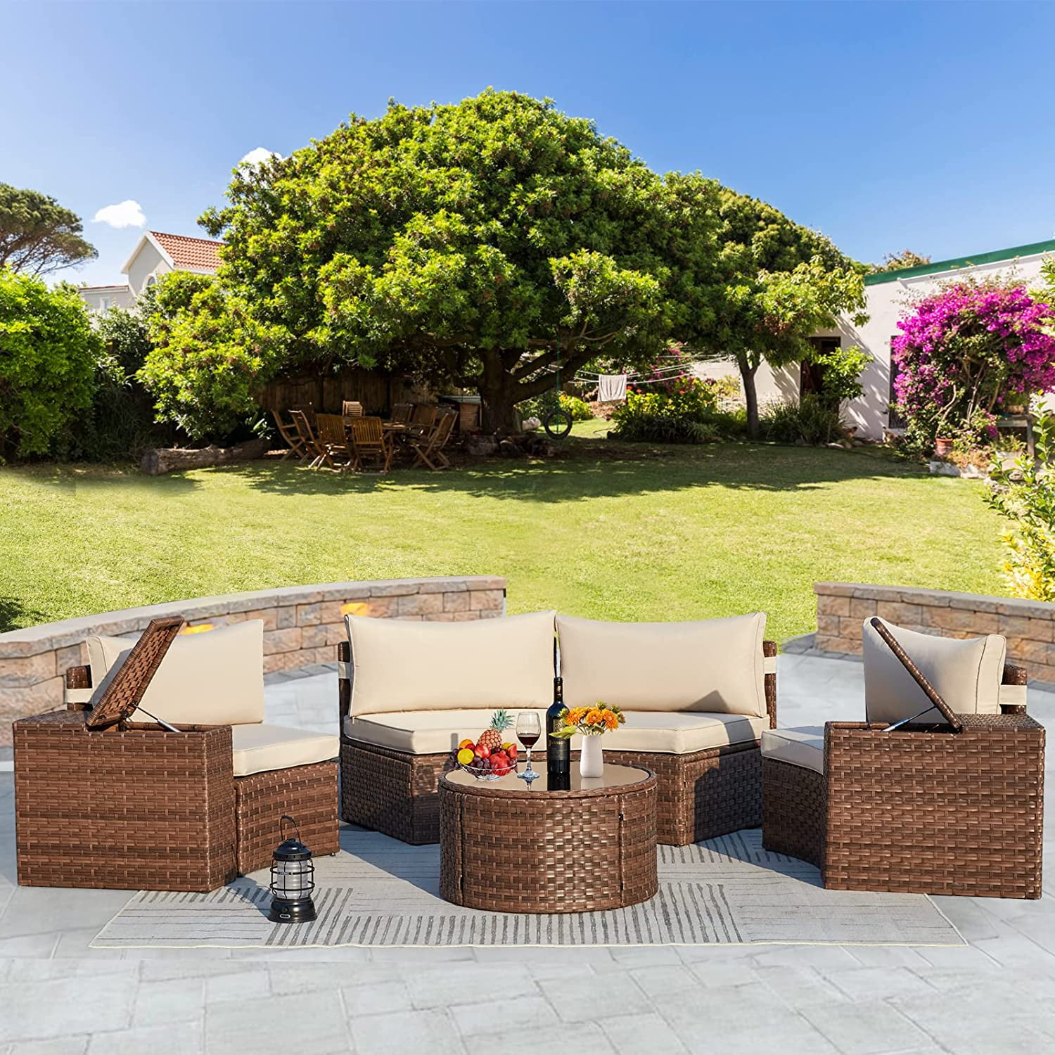 7 Piece Outdoor Patio Half Moon Furniture Sets Patio Sectional