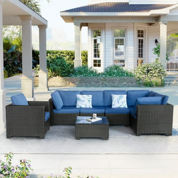 7-Piece Outdoor Patio Sectional Set, Modular Conversation Seating Group for Patio, Garden, Poolside & Balcony