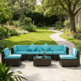 thumbnail image 1 of 7-Piece Outdoor Rattan Sectional Sofa Set, Patio Wicker Conversation Furniture with Removable Cushions & Coffee Table, Modular Patio Sectional for Backyard, Poolside, Garden, 1 of 8